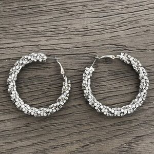 Twisted jeweled hoop earrings